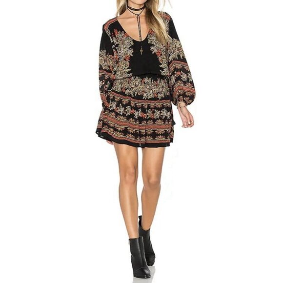 Free People Moonlight Drive Mini Dress Size Small Long Sleeve Lined Boho Peasant - Picture 3 of 16